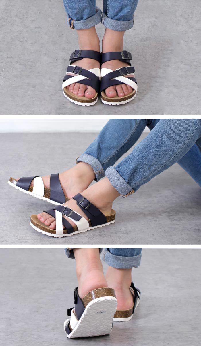 サンダル メンズ カジュアル フットベッド コンフォートサンダル クロスベルト コンビカラー ネイビー ブラウン カーキ  Parade 2320