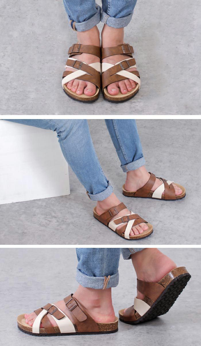 サンダル メンズ カジュアル フットベッド コンフォートサンダル クロスベルト コンビカラー ネイビー ブラウン カーキ  Parade 2320