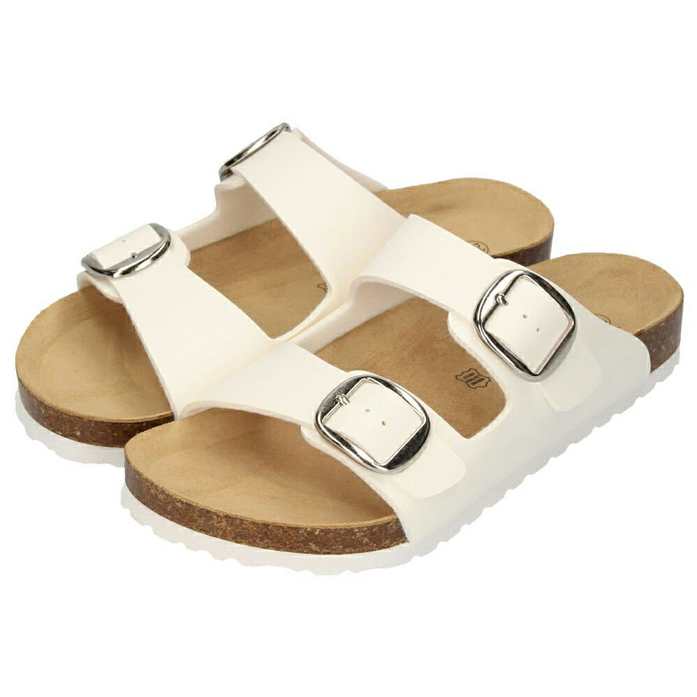 サンダル レディース つっつかけ 疲れない カジュアル フットベッド 2本ベルト ぺたんこ 本革インソール フラット おしゃれ きれいめ バックル かかとなし Parade 1221