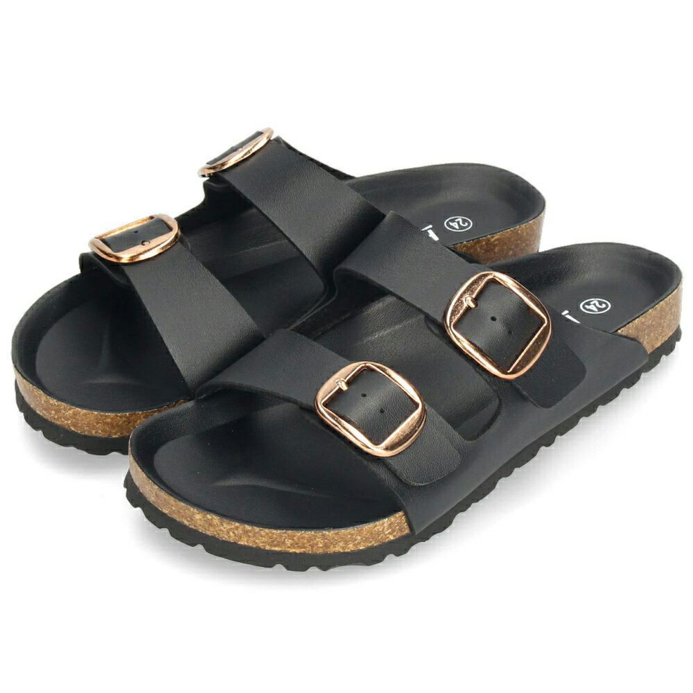 サンダル レディース つっつかけ 疲れない カジュアル フットベッド 2本ベルト ぺたんこ 本革インソール フラット おしゃれ きれいめ バックル かかとなし Parade 1221