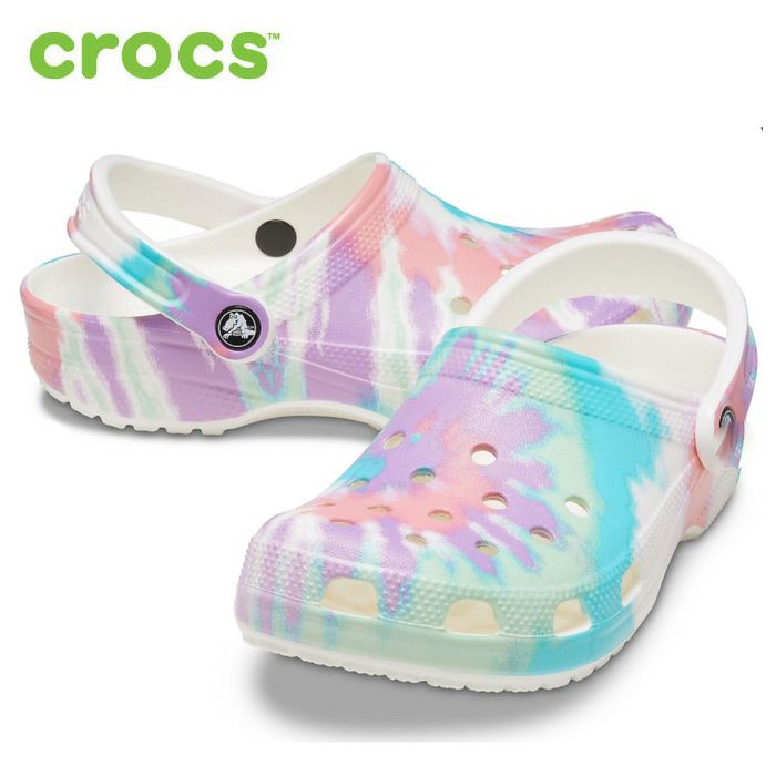 crocs クロックス Classic Tie Dye Graphic Clog 205453 クラシック タイ ダイ グラフィック  ゆったり 軽量 水洗いOK ホワイト