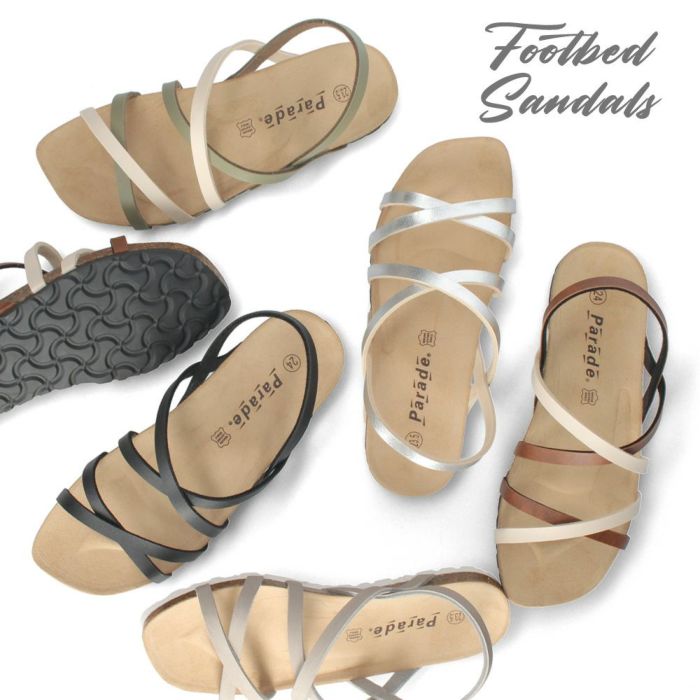 サンダル レディース ぺたんこ つっかけ フットベッド Parade 305 歩きやすい ストラップ 本革インソール