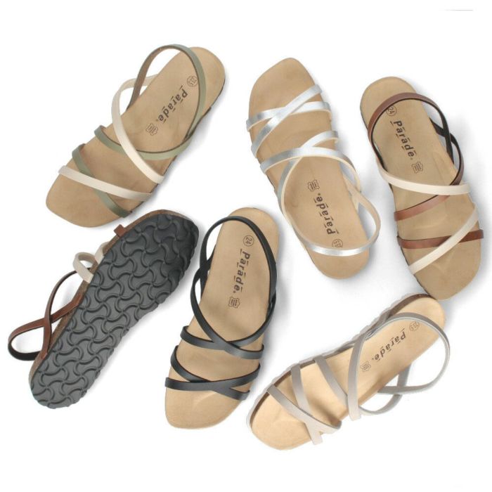 サンダル レディース ぺたんこ つっかけ フットベッド Parade 305 歩きやすい ストラップ 本革インソール