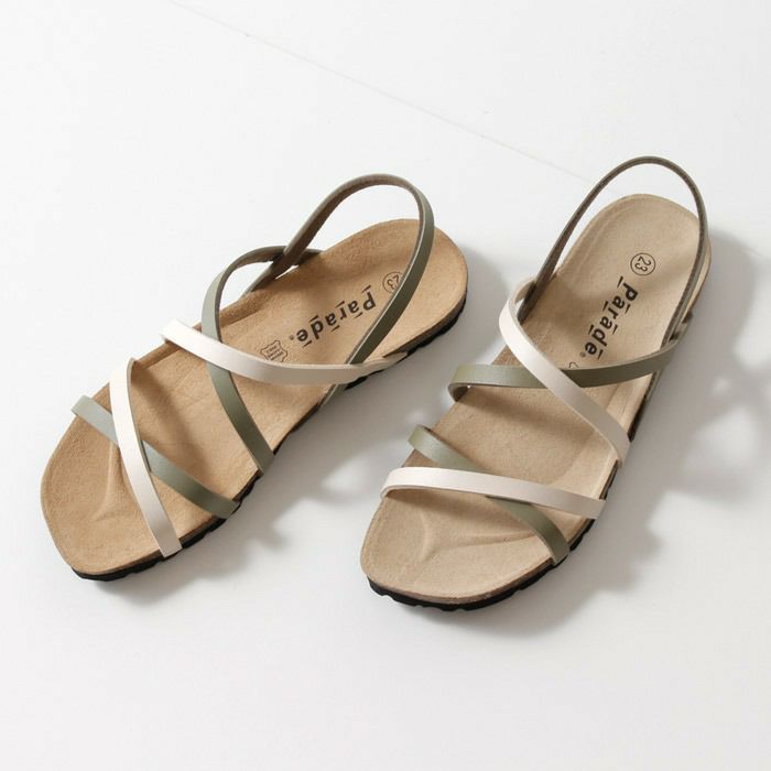 サンダル レディース ぺたんこ つっかけ フットベッド Parade 305 歩きやすい ストラップ 本革インソール