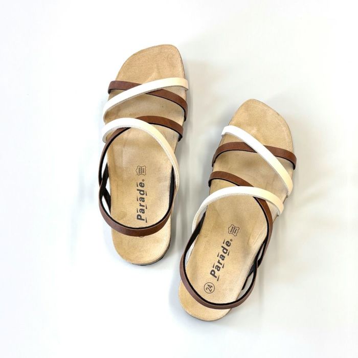 サンダル レディース ぺたんこ つっかけ フットベッド Parade 305 歩きやすい ストラップ 本革インソール
