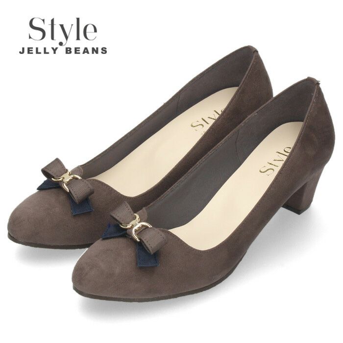Style JELLY BEANS ジェリービーンズ 5342 レディース パンプス 靴 ローヒール スエード リボン 5センチ 日本製 ラウンドトゥ ダークグレー