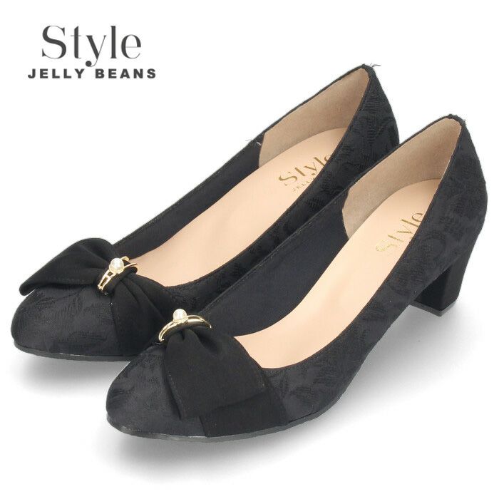 Style JELLY BEANS ジェリービーンズ 5363 レディース パンプス 靴 ローヒール レース リボン 5センチ 日本製 黒 ブラック  | Parade Online Store