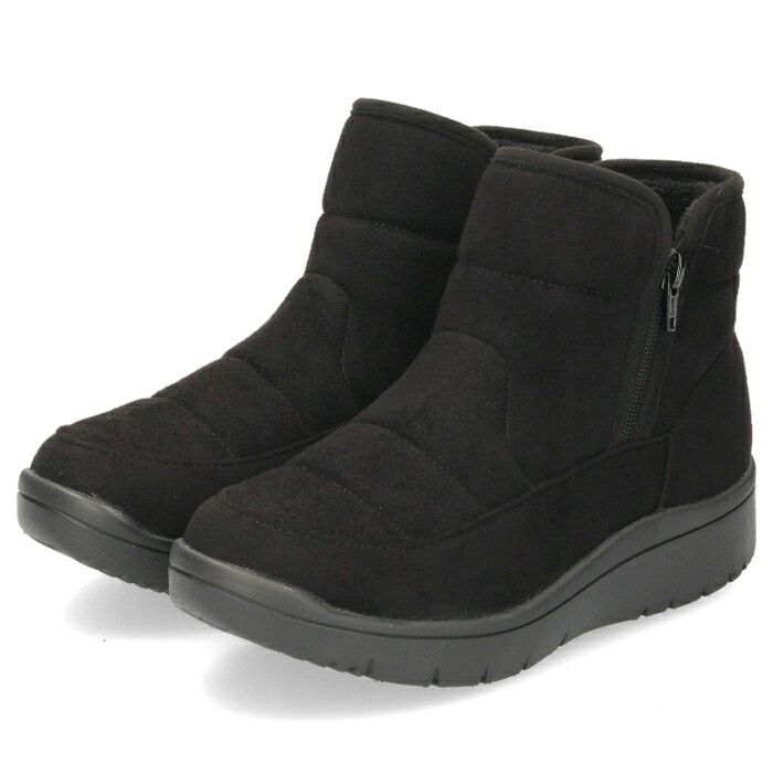 パンジー レディース ショートブーツ 靴 生活防水 撥水加工 4666 Pansy サイドジップ 厚底 幅広 4E 軽量 防滑 防寒 ブラック 黒 グレー