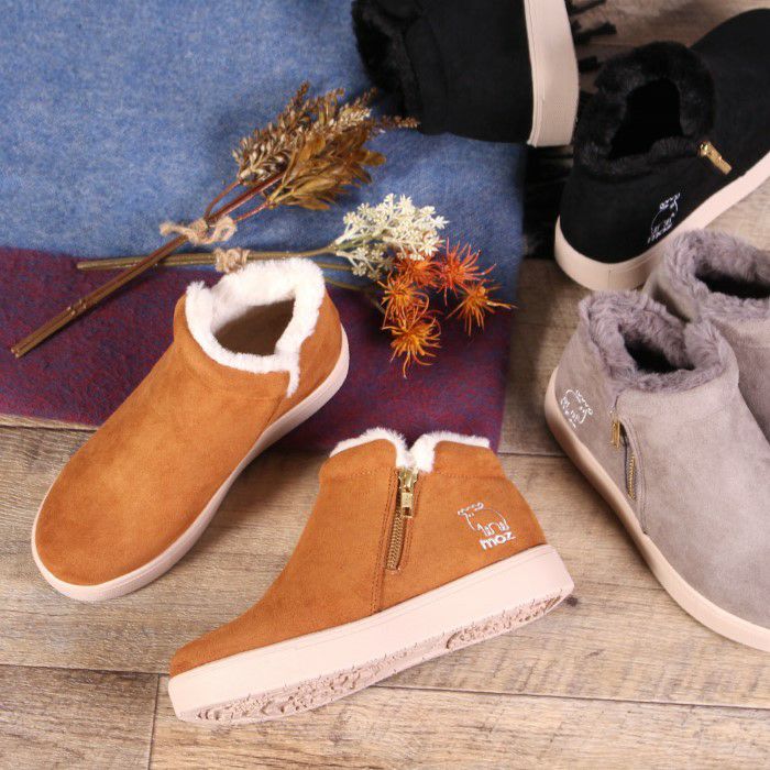 MOZ モズ ムートンブーツ レディース 40351 黒 キャメル グレー ブラック アンクル丈 撥水 軽量 防滑 ジップ ファスナー スエード ボア 女の子