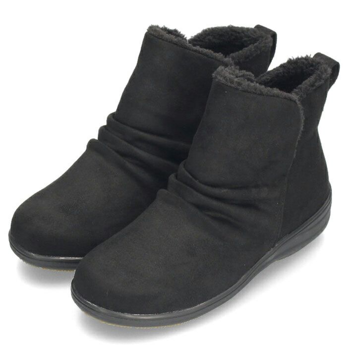 ブーツ レディース ショートブーツ ボア 保温 生活防水 カジュアルシューズ Pansy パンジー 靴 4690 ブラック 黒 幅広 5E