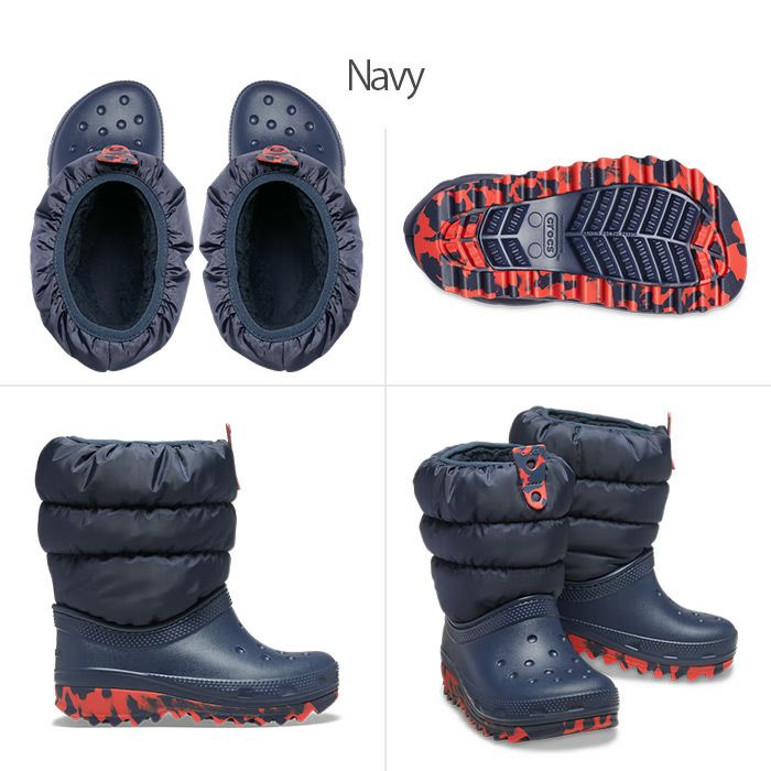 クロックス キッズ ジュニア ネオ パフ ブーツ CLASSIC NEO PUFF BOOT 207684 ふわふわ長靴 ピンク ネイビー 子供靴 セール