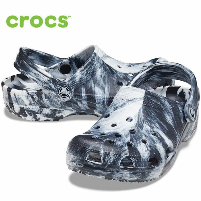 クロックス サンダル メンズ レディース クラシック マーブル クロッグ CROCS CLASSIC MARBLED CLOG 206867 ホワイト ブラック シューズ 軽量　 