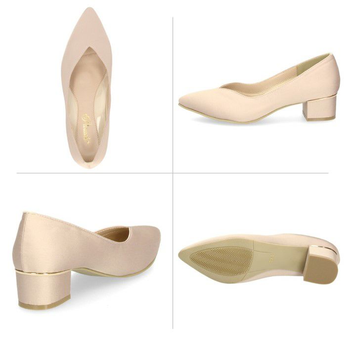 パンプス 痛くない ローヒール ブラック 黒 ベージュ 4センチ 太ヒール セレモニー パーティー ポインテッドトゥ 飾り 22095 Vカット 極ふわっ Parade