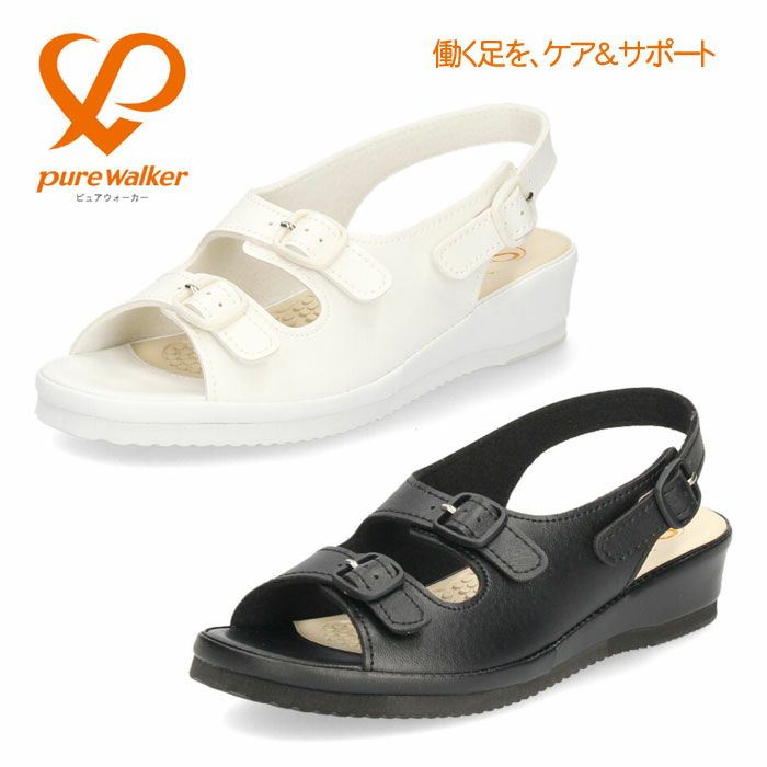 pure walker ピュアウォーカー ナースサンダル コンフォート PW7612 オフィスサンダル ナースシューズ 疲れにくい 厚底 黒 白 
