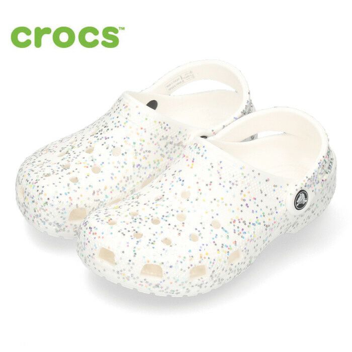 crocs クロックス サンダル キッズ クラシック スターリー グリッター クロッグ CLASSIC STARRY GLITTER CLOG 208619  ホワイト 軽量 子供靴