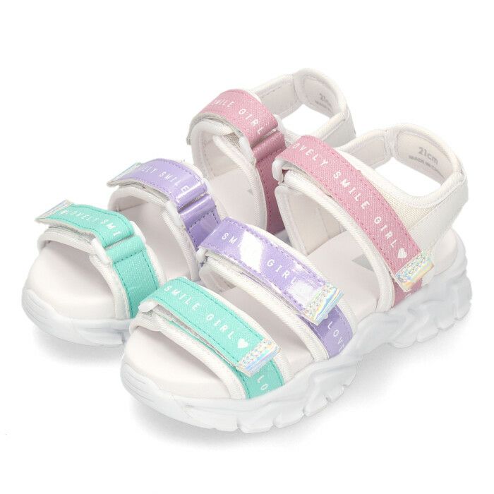 ラブリースマイル キッズ サンダル LS2004F マルチ 厚底 3本ベルト ベルクロ 子供靴 女の子 スポーツサンダル
