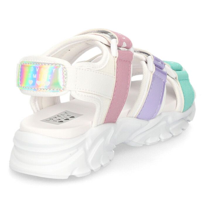 ラブリースマイル キッズ サンダル LS2004F マルチ 厚底 3本ベルト ベルクロ 子供靴 女の子 スポーツサンダル