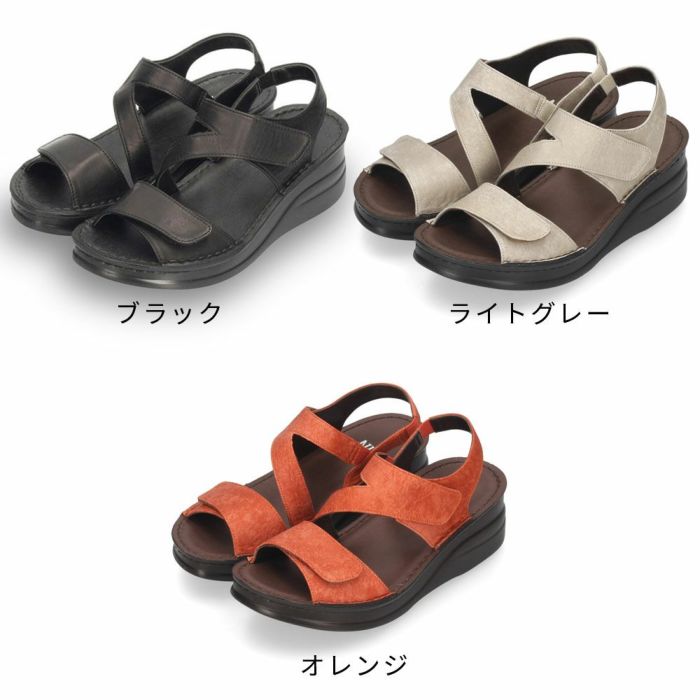 サンダル レディース 厚底 ウエッジソール ストラップ コンフォート NICO ニコ 41711 黒 ブラック ライトグレー　オレンジ カジュアル 本革 日本製