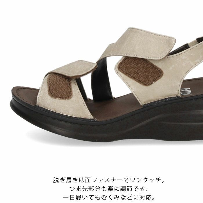 サンダル レディース 厚底 ウエッジソール ストラップ コンフォート NICO ニコ 41711 黒 ブラック ライトグレー　オレンジ カジュアル 本革 日本製