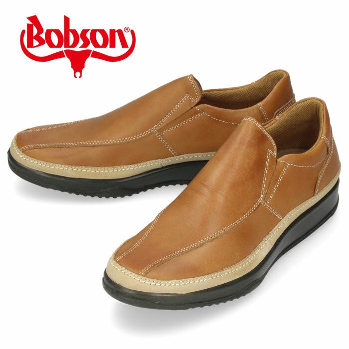 ボブソン 靴 メンズ スリッポン BOBSON 5423 ブラウン カジュアルシューズ 本革 茶色 3E 日本製