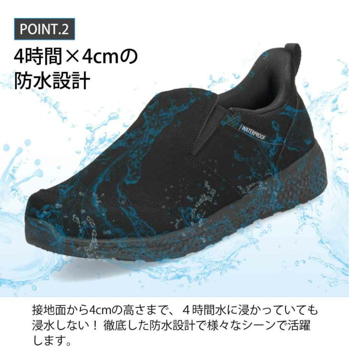 スリッポン メンズ スニーカー 防水 スリップイン 立ったまま履ける 靴 軽量 紐なし 履きやすい 歩きやすい 軽い ハンズフリー 黒 楽すぽっ Parade 985831