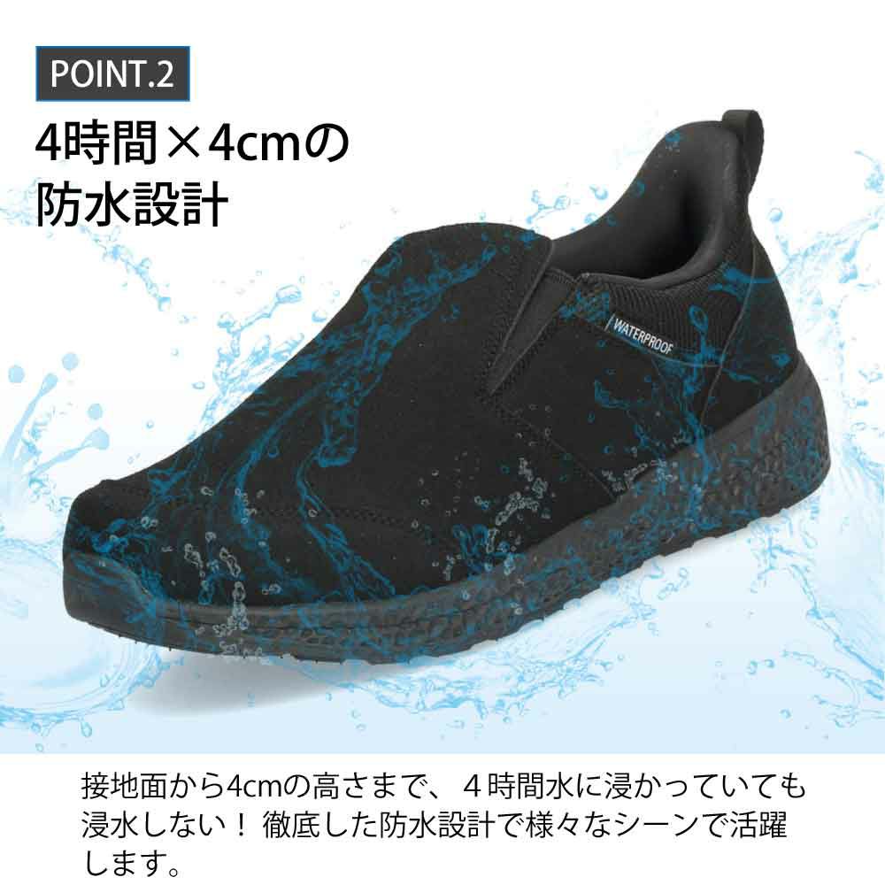 スリッポン メンズ スニーカー 防水 スリップイン 立ったまま履ける 靴 軽量 紐なし 履きやすい 歩きやすい 軽い ハンズフリー 黒 楽すぽっ Parade 985831