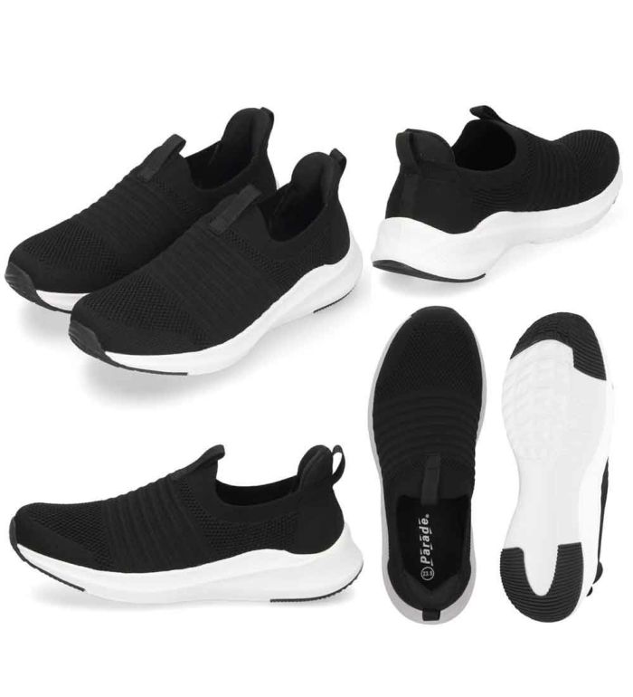 手を使わず履ける スリッポン スニーカー レディース メンズ スリップイン 履きやすい 柔らかい 軽い 紐なし 屈曲歩きやすい 靴 ネイビー ブラック 黒 仕事 運動 楽すぽっ Parade 981706