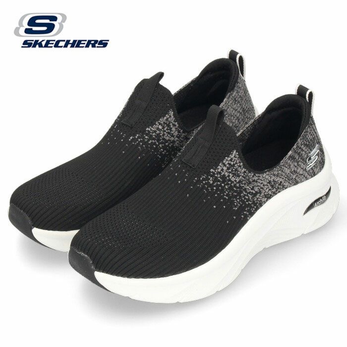 SKECHERS 149684 レディース スリッポン スニーカー スケッチャーズ アーチフィット デラックス キー ジャーニー ブラック ニット素材 ゆったり セール