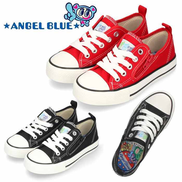 AngelBlue エンジェルブルー キッズ  ジュニア スニーカー AB-431 レッド ブラック ローカット 厚底 子供靴 靴 女の子 ガールズ 学校 通学 ファスナー