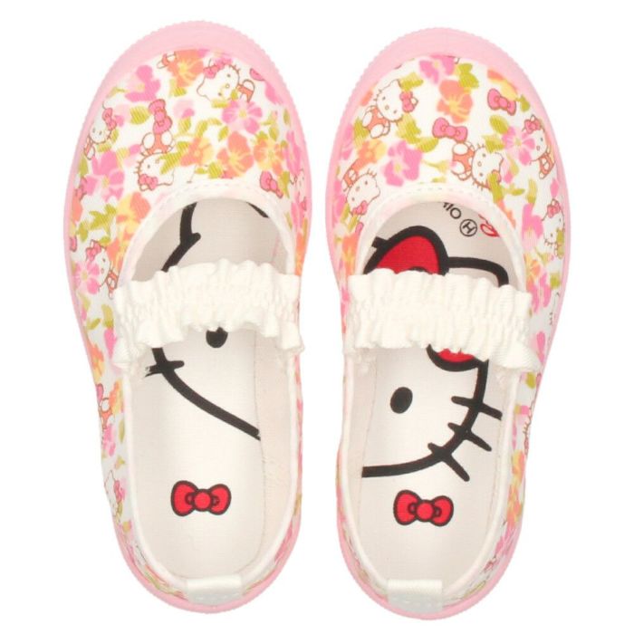 アサヒシューズ ハローキティー キッズ ジュニア上履き 女の子 S04 KD37051  KD37052 KD37053 白 ホワイト ピンク ネイビー バレーシューズ 子供 靴 2E ゴムバンド スリッポン ズック 日本製 