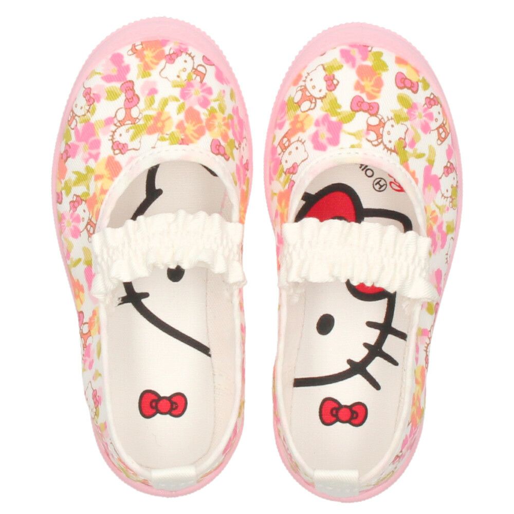 アサヒシューズ ハローキティー キッズ ジュニア上履き 女の子 S04 KD37051  KD37052 KD37053 白 ホワイト ピンク ネイビー バレーシューズ 子供 靴 2E ゴムバンド スリッポン ズック 日本製 