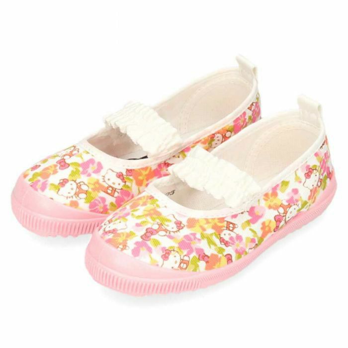 アサヒシューズ ハローキティー キッズ ジュニア上履き 女の子 S04 KD37051  KD37052 KD37053 白 ホワイト ピンク ネイビー バレーシューズ 子供 靴 2E ゴムバンド スリッポン ズック 日本製 