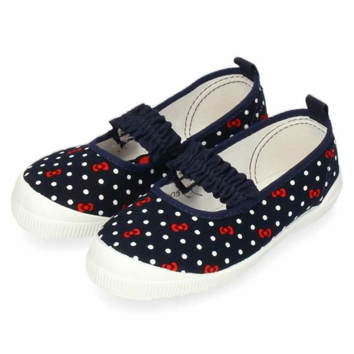 アサヒシューズ ハローキティー キッズ ジュニア上履き 女の子 S04 KD37051  KD37052 KD37053 白 ホワイト ピンク ネイビー バレーシューズ 子供 靴 2E ゴムバンド スリッポン ズック 日本製 