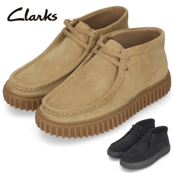 Clarks クラークス レザー スエード ワラビー ブーツ メンズ Torhill Hi トーヒルハイ 厚底 ブラック 黒 ダークサンド 26173663 26173664