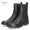 サヤ SAYA ブーツ レディース 靴 プラット製法 本革チェルシーブーツ 51158 サイドゴア ローヒール ブラック グレージュ チャンキーヒール