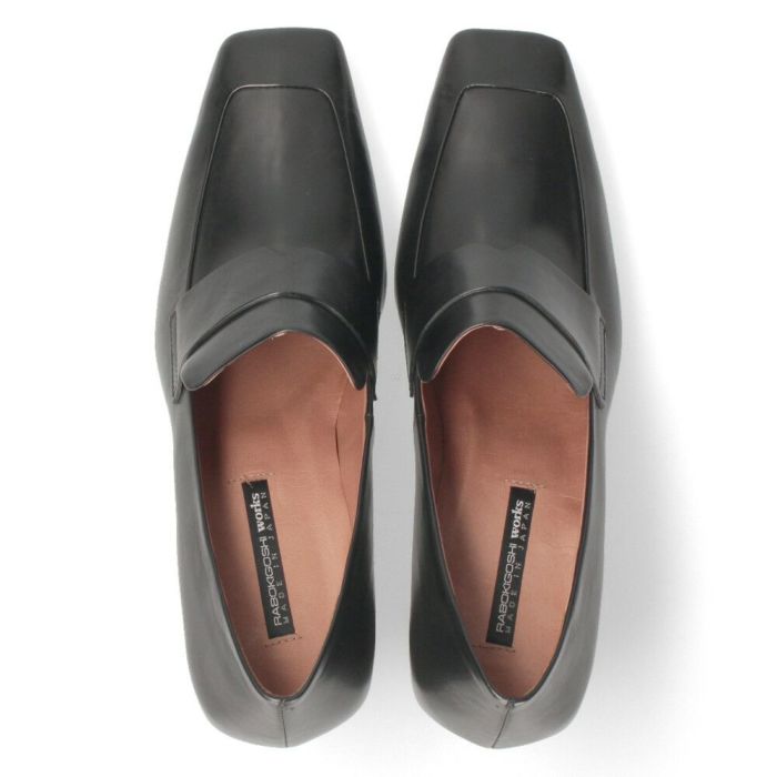 RABOKIGOSHI works ラボキゴシ ワークス ローファー パンプス ヒール 靴 レディース 12752 本革 黒 ブラック ベージュ デザインヒール スクエアトゥ 日本製