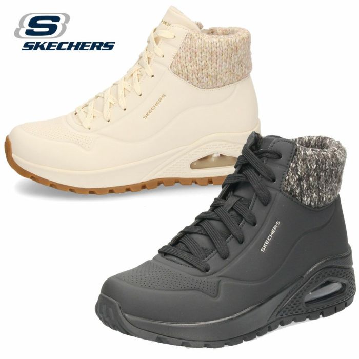 SKECHERS スケッチャーズ レディース スニーカー ブーツ 防寒 保温 ウノ ラギッド 167988 ブラック ナチュラル ハイカット 黒 防滑 セール