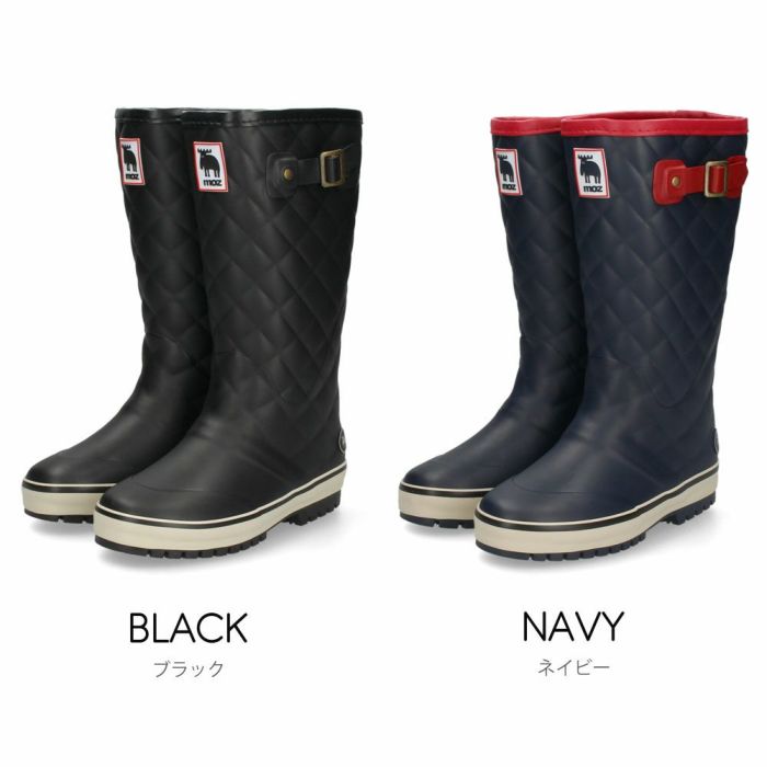 MOZ モズ レインブーツ レディース 長靴 ロング丈 91021 ブラック ネイビー 黒 完全防水 軽量 防寒 防滑 キルティング　 