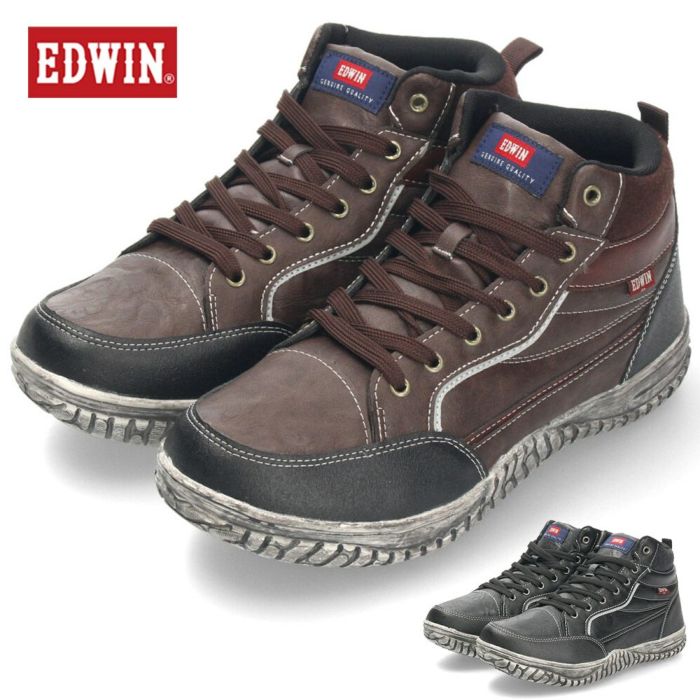 エドウィン EDWIN  ブーツ メンズ 防水 防滑 ガラス繊維底 EDM-1112G ブラック ダークブラウン 黒 カジュアル 秋冬 ハイカット 靴