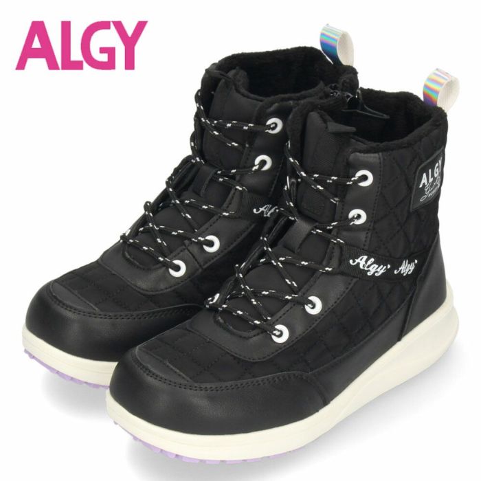 ALGY アルジー ブーツ 防水 スノーブーツ キッズ ジュニア ショートブーツ 女の子 靴 6006 ブラック 防寒 防滑 ボア