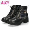 ALGY アルジー ロゴモチーフレースアップブーツ 3453 ブラック チェック キッズ ジュニア ブーツ ショートブーツ ガールズ 女の子 子供 靴 ヒール
