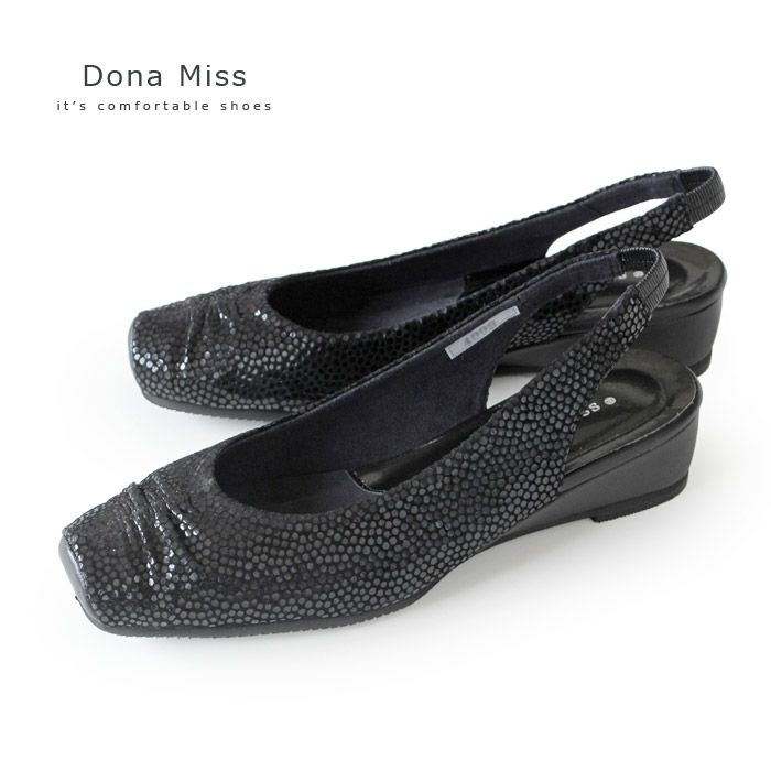 コンフォート パンプス バックストラップ Dona Miss ドナミス 4009 黒 ブラック サンダル バックベルト ローヒール 本革 ワイズ 3E レディース 靴