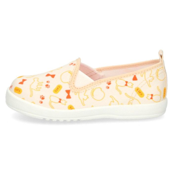 アサヒシューズ スニーカー キッズ 女の子 P133 KC37342 ベージュ ネコ柄 子供 靴 スリッポン ASAHI 日本製 【tki】