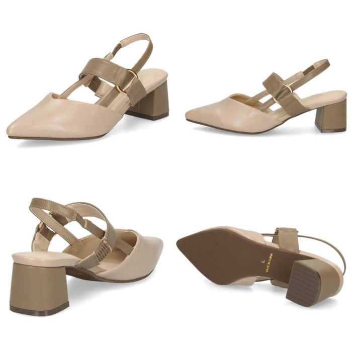 レディース パンプス きれいめ サンダル バッグストラップ 甲ベルト ローヒール バイカラー ポインテッド Parade 5140 黒 グレー ベージュ ブラック 型押し