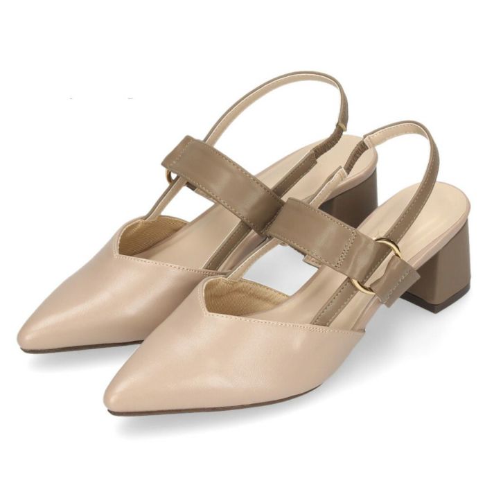 レディース パンプス きれいめ サンダル バッグストラップ 甲ベルト ローヒール バイカラー ポインテッド Parade 5140 黒 グレー ベージュ ブラック 型押し