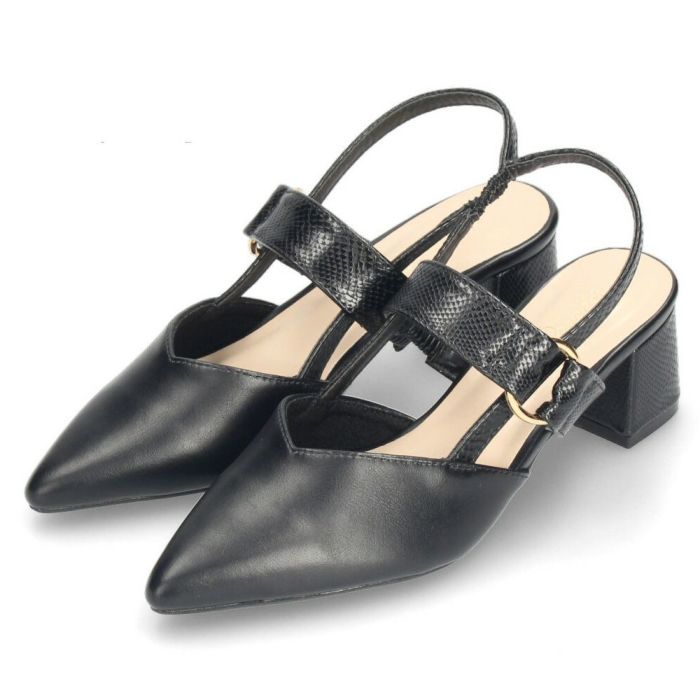 レディース パンプス きれいめ サンダル バッグストラップ 甲ベルト ローヒール バイカラー ポインテッド Parade 5140 黒 グレー ベージュ ブラック 型押し