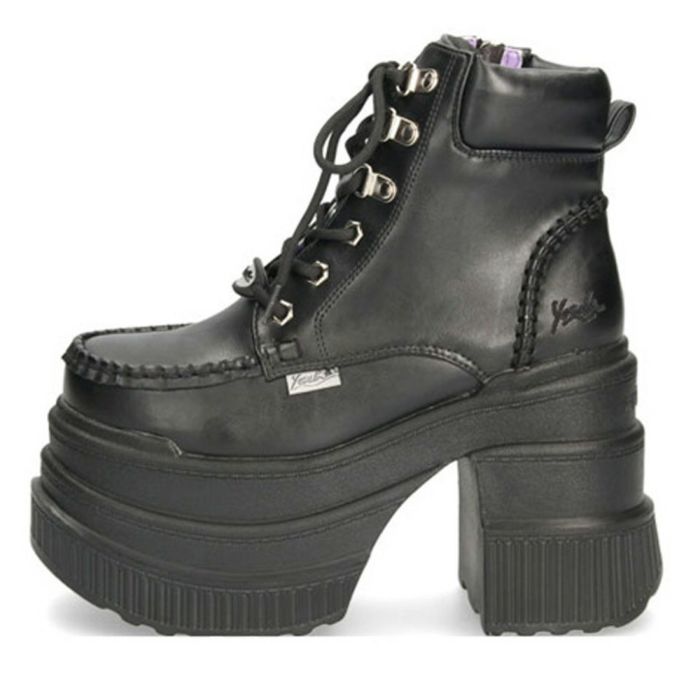 ブーツ レディース 厚底ブーツ ショート 黒 ヨースケ YOSUKE 靴 幅広 3E 編み上げブーツ 4460057 ブラック ブラックマルチ チャンキーヒール サイドジップ