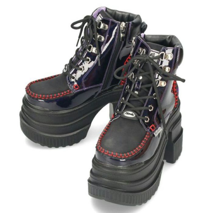 ブーツ レディース 厚底ブーツ ショート 黒 ヨースケ YOSUKE 靴 編み上げブーツ 4460057 ブラック レッド ネイビー チャンキーヒール