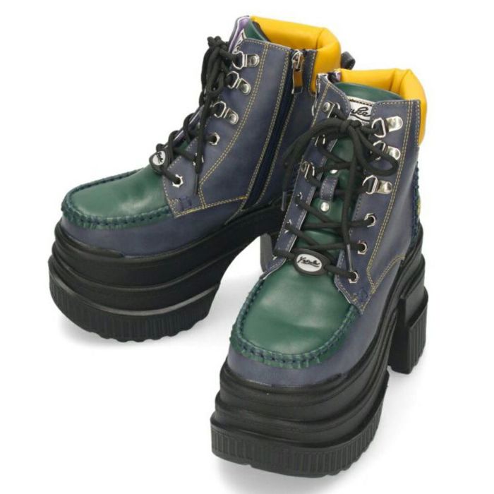 ブーツ レディース 厚底ブーツ ショート 黒 ヨースケ YOSUKE 靴 編み上げブーツ 4460057 ブラック レッド ネイビー チャンキーヒール