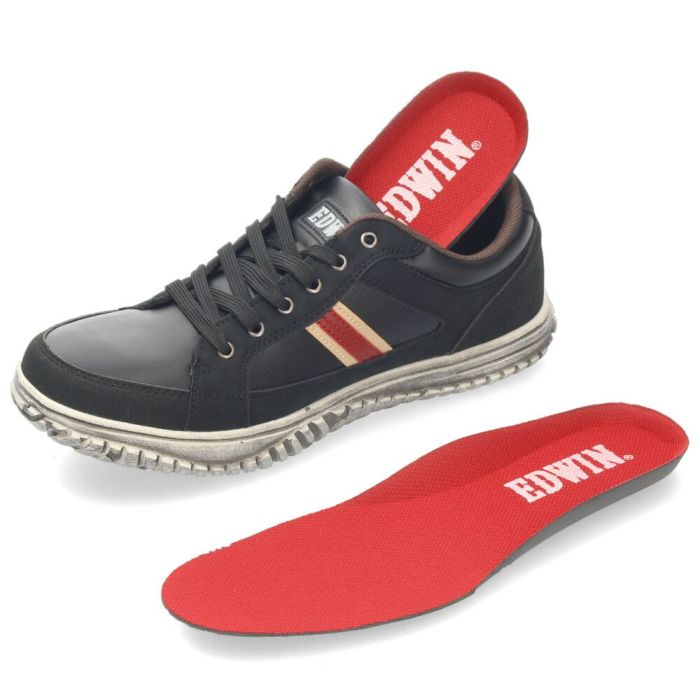 メンズ スニーカー 黒 防水 軽量 靴 エドウィン EDM-644 ブラック レッド カジュアル シューズ 休日 通勤 通学 EDWIN 　　